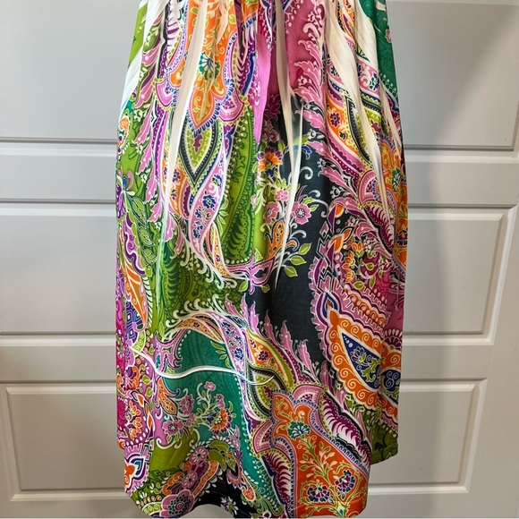 Halter Dress Colorful Paisley Print Beaded Accents Summer Dress - Picture 6 of 8